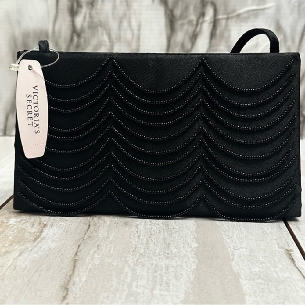 Victoria's Secret Black Beaded Clutch Romantic Goth Evening Party Sexy Classic